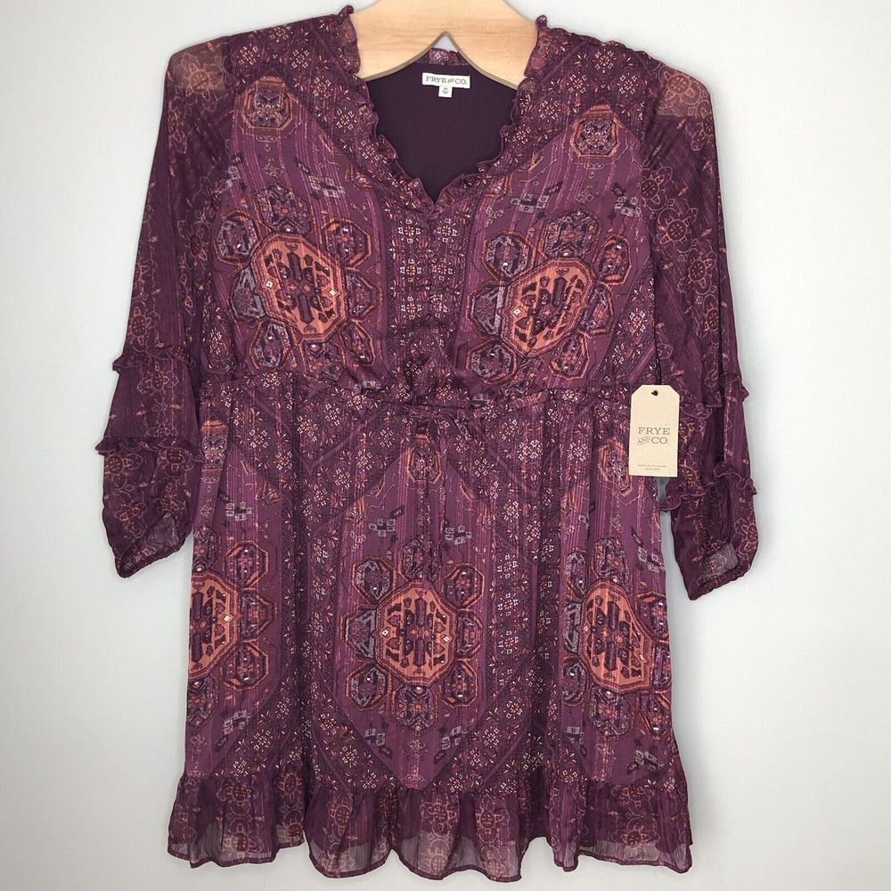 Frye‎ and Co Women's 3X Royal Plum Metallic Thread Lined Smock Midi Dress NWT
